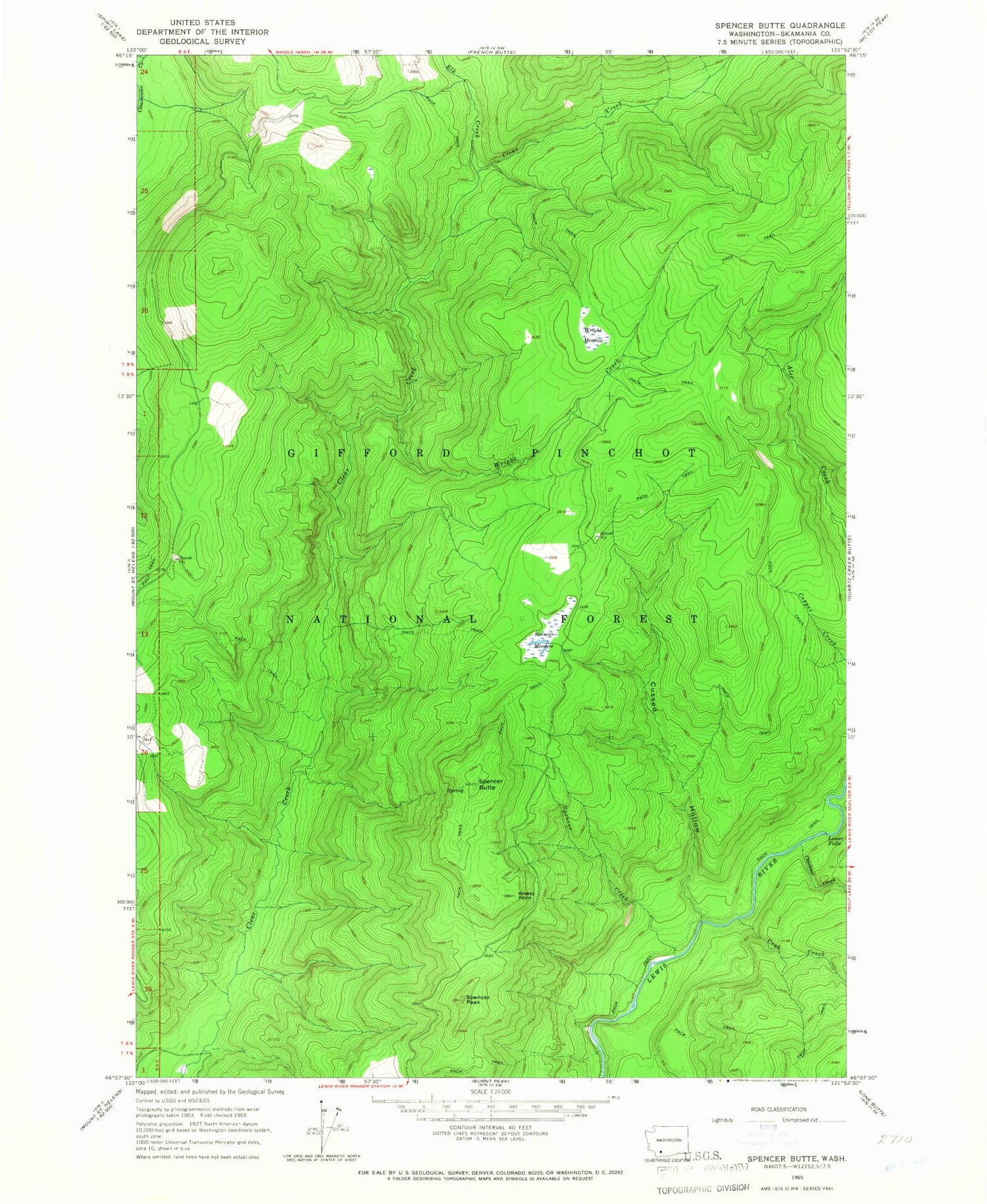 Classic USGS Spencer Butte Washington 7.5'x7.5' Topo Map Image
