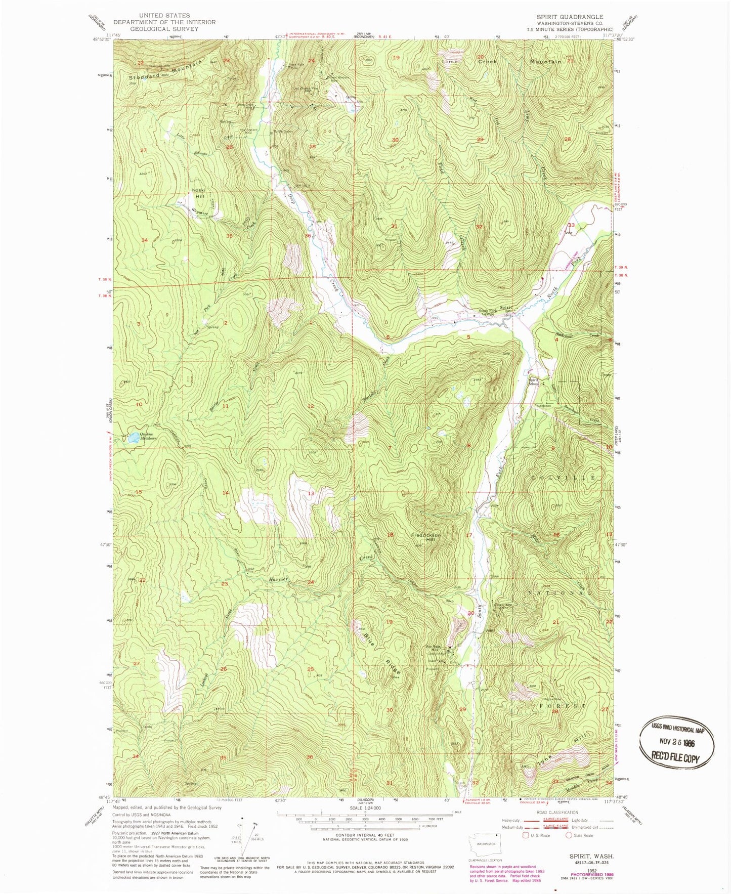 Classic USGS Spirit Washington 7.5'x7.5' Topo Map Image