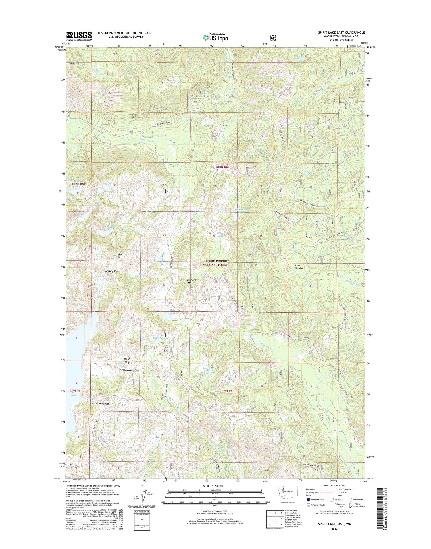 Spirit Lake East Washington US Topo Map Image