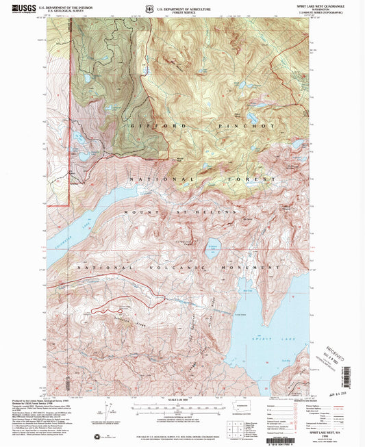 Classic USGS Spirit Lake West Washington 7.5'x7.5' Topo Map Image