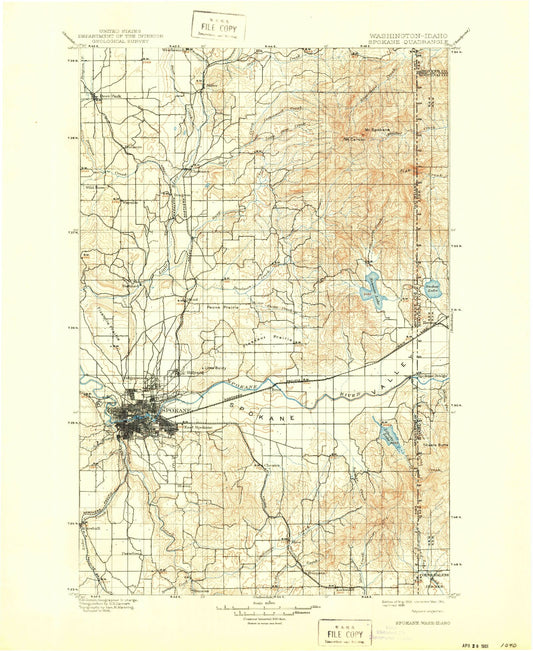 Historic 1901 Spokane Washington 30'x30' Topo Map Image