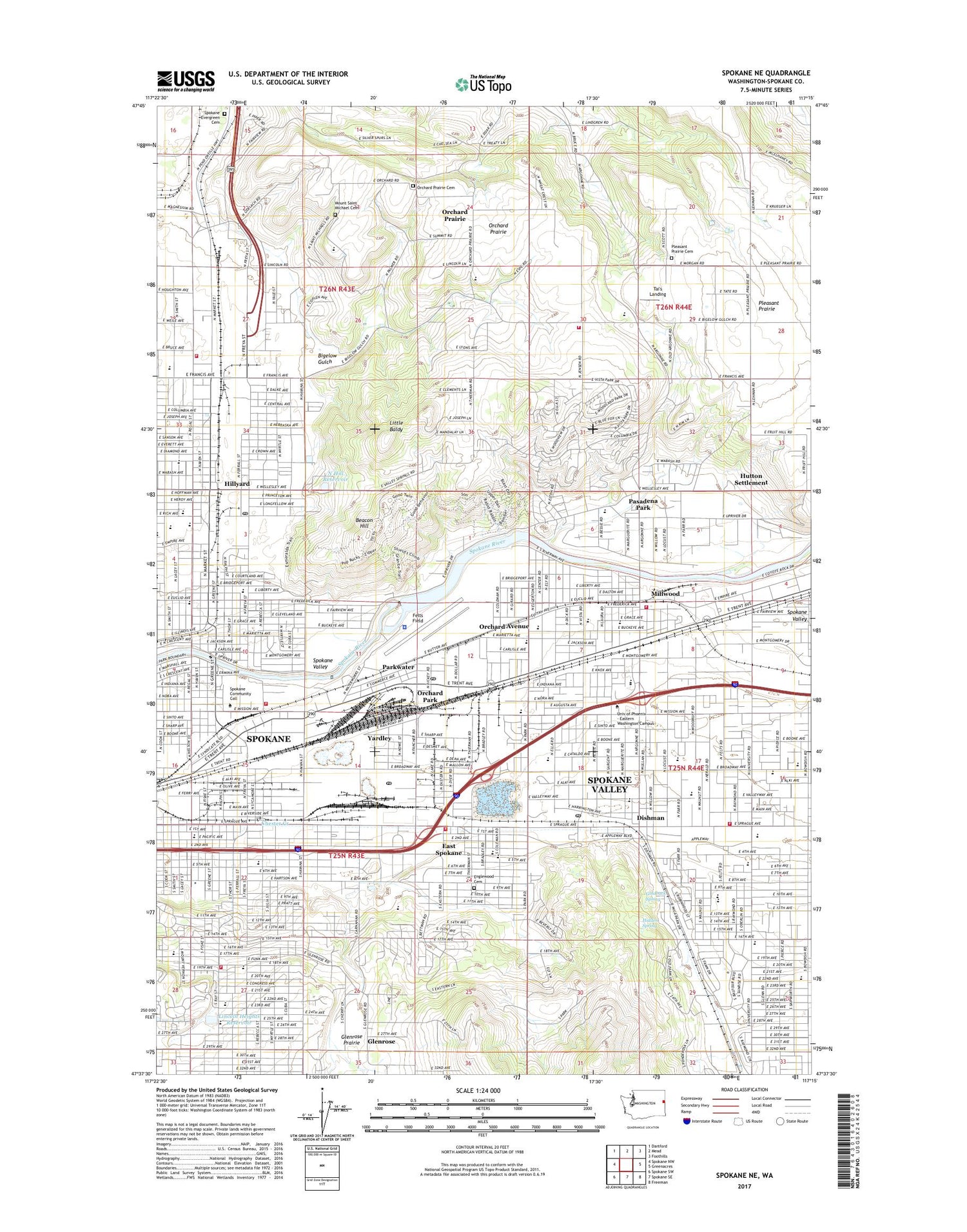 Spokane NE Washington US Topo Map Image