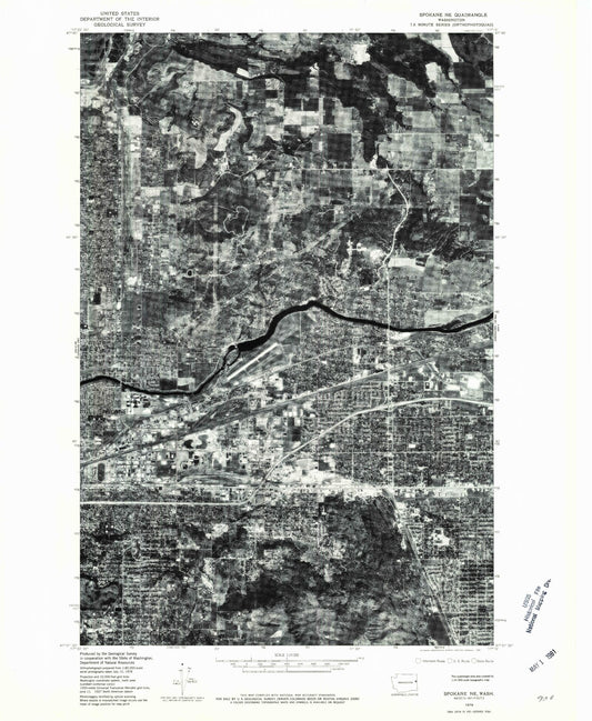 Classic USGS Spokane NE Washington 7.5'x7.5' Topo Map Image