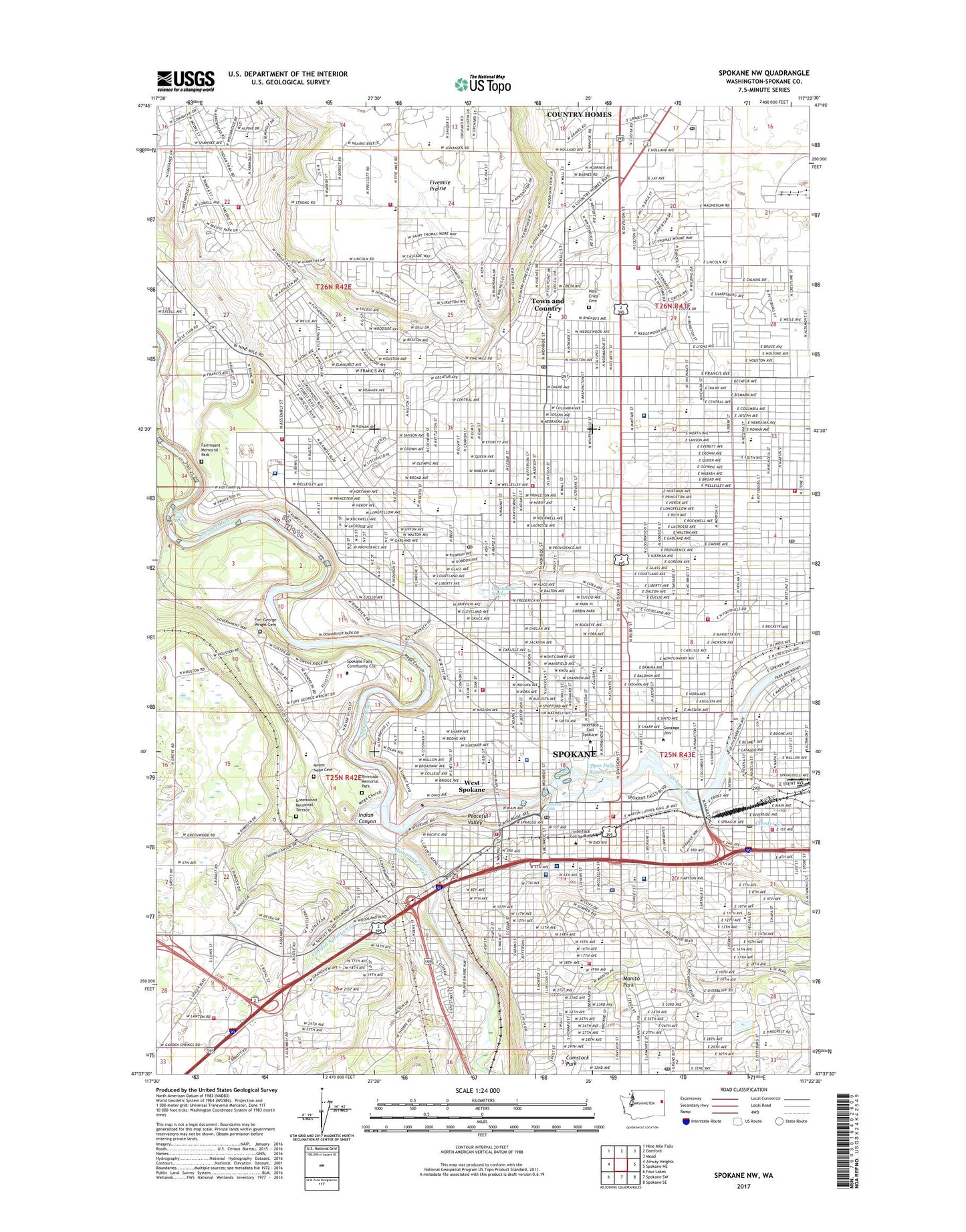 Spokane NW Washington US Topo Map Image