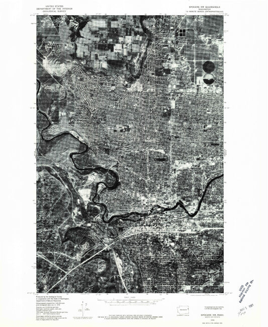 Classic USGS Spokane NW Washington 7.5'x7.5' Topo Map Image