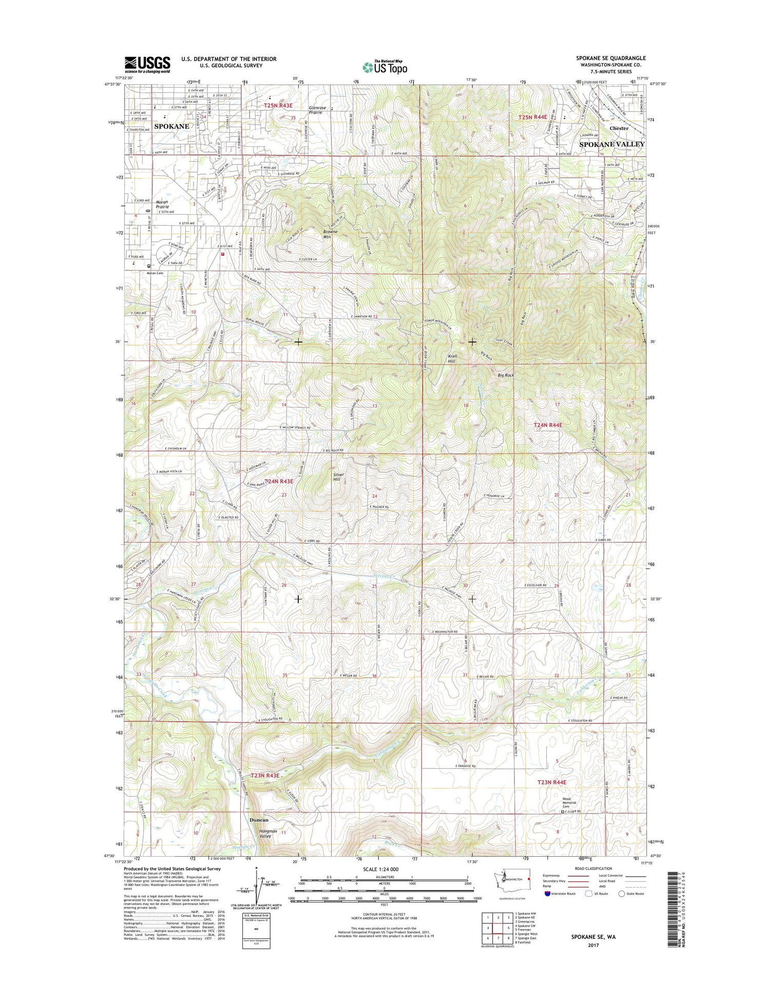 Spokane SE Washington US Topo Map Image