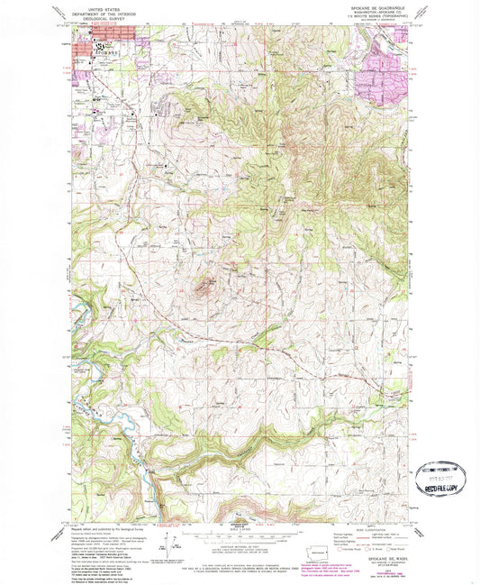 Classic USGS Spokane SE Washington 7.5'x7.5' Topo Map Image