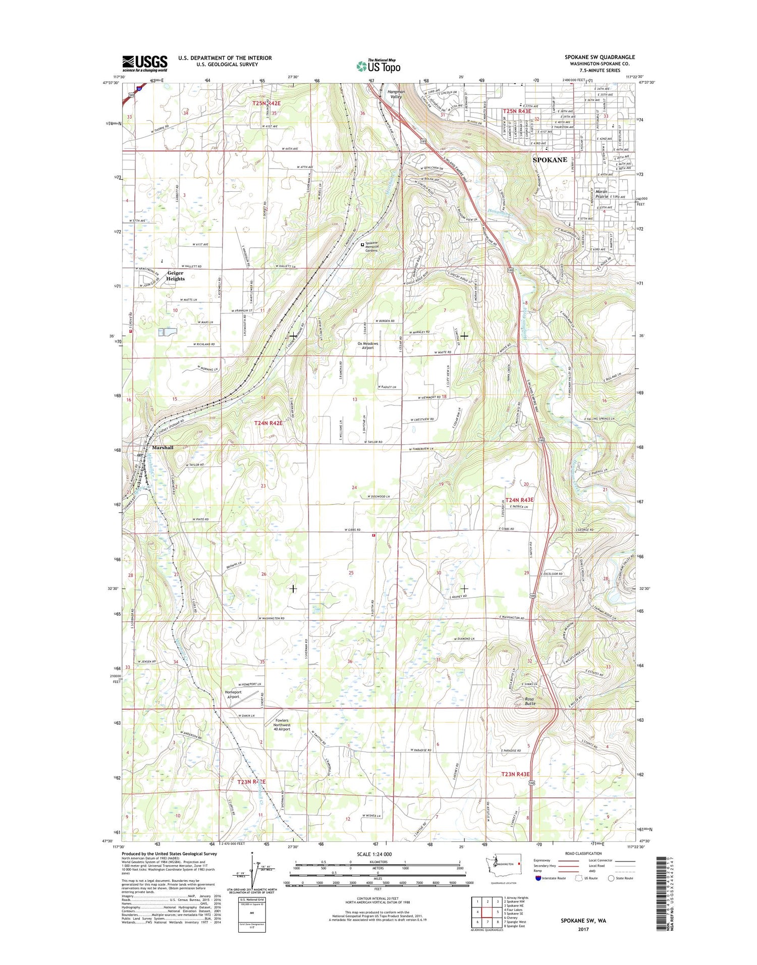 Spokane SW Washington US Topo Map Image