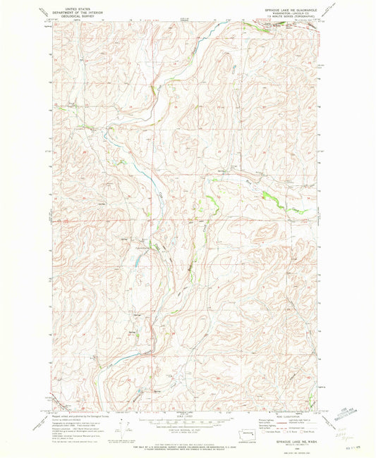 Classic USGS Sprague Lake NE Washington 7.5'x7.5' Topo Map Image