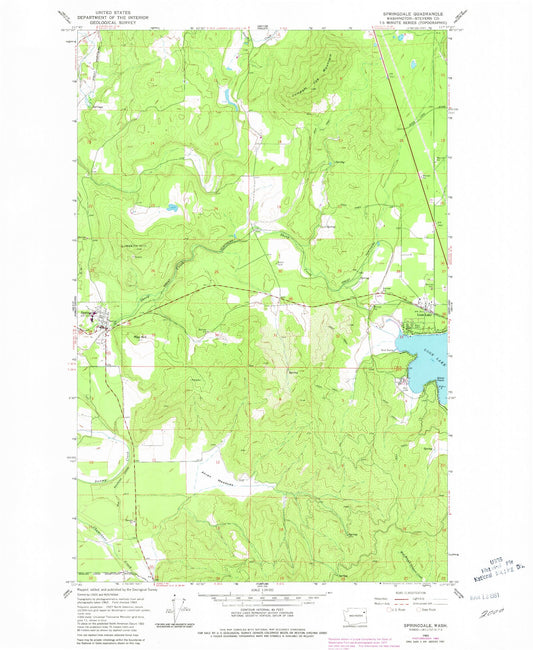 Classic USGS Springdale Washington 7.5'x7.5' Topo Map Image