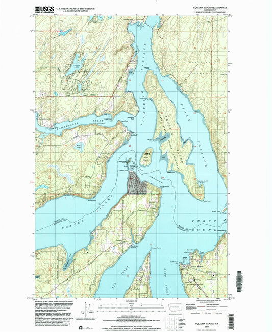 Classic USGS Squaxin Island Washington 7.5'x7.5' Topo Map Image