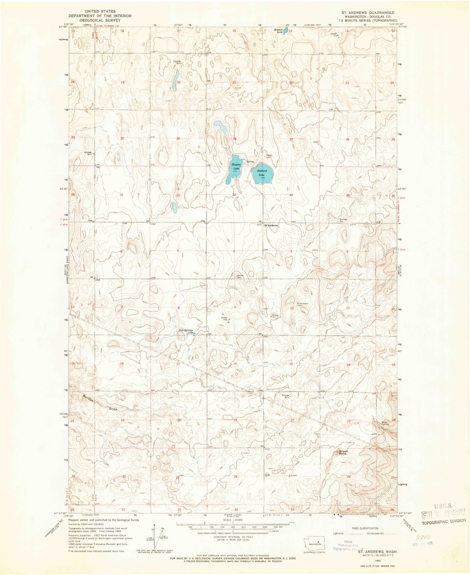 Classic USGS Saint Andrews Washington 7.5'x7.5' Topo Map Image