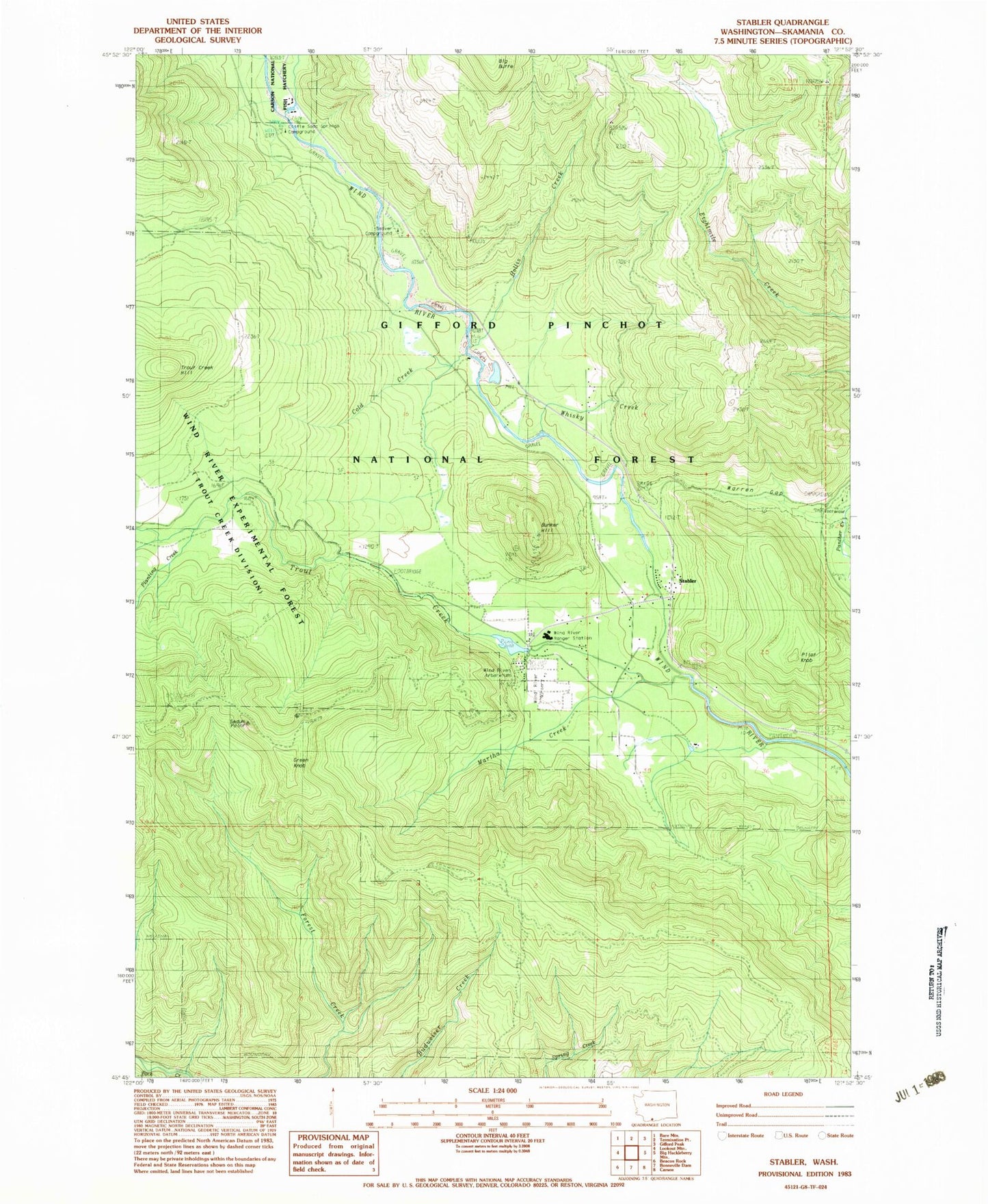 Classic USGS Stabler Washington 7.5'x7.5' Topo Map Image
