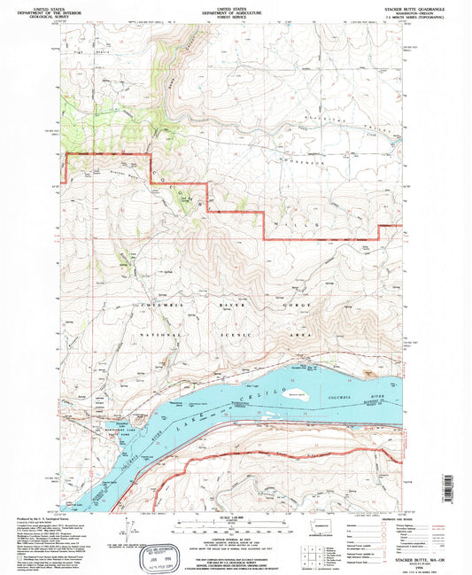 Classic USGS Stacker Butte Washington 7.5'x7.5' Topo Map Image
