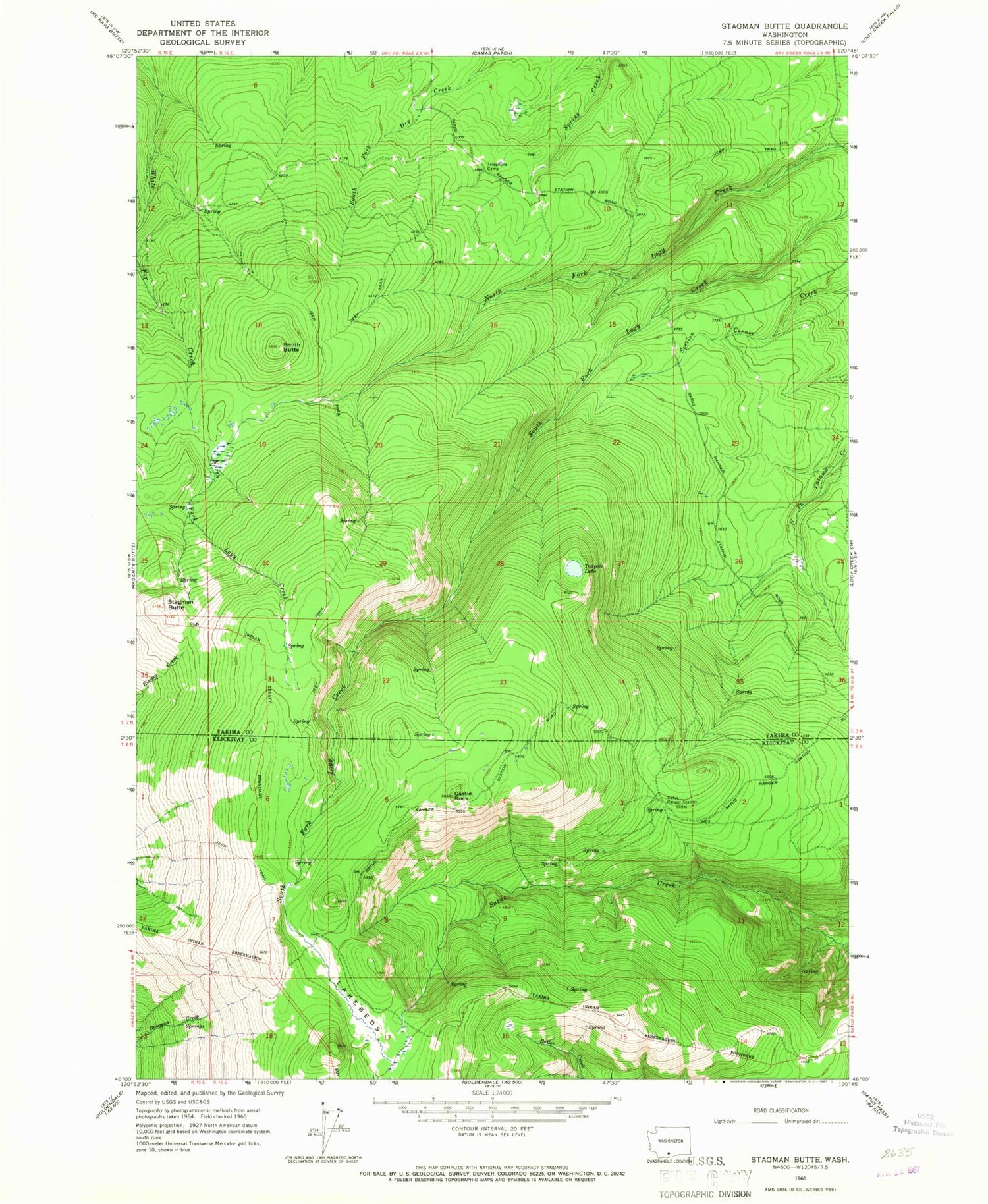 Classic USGS Stagman Butte Washington 7.5'x7.5' Topo Map Image