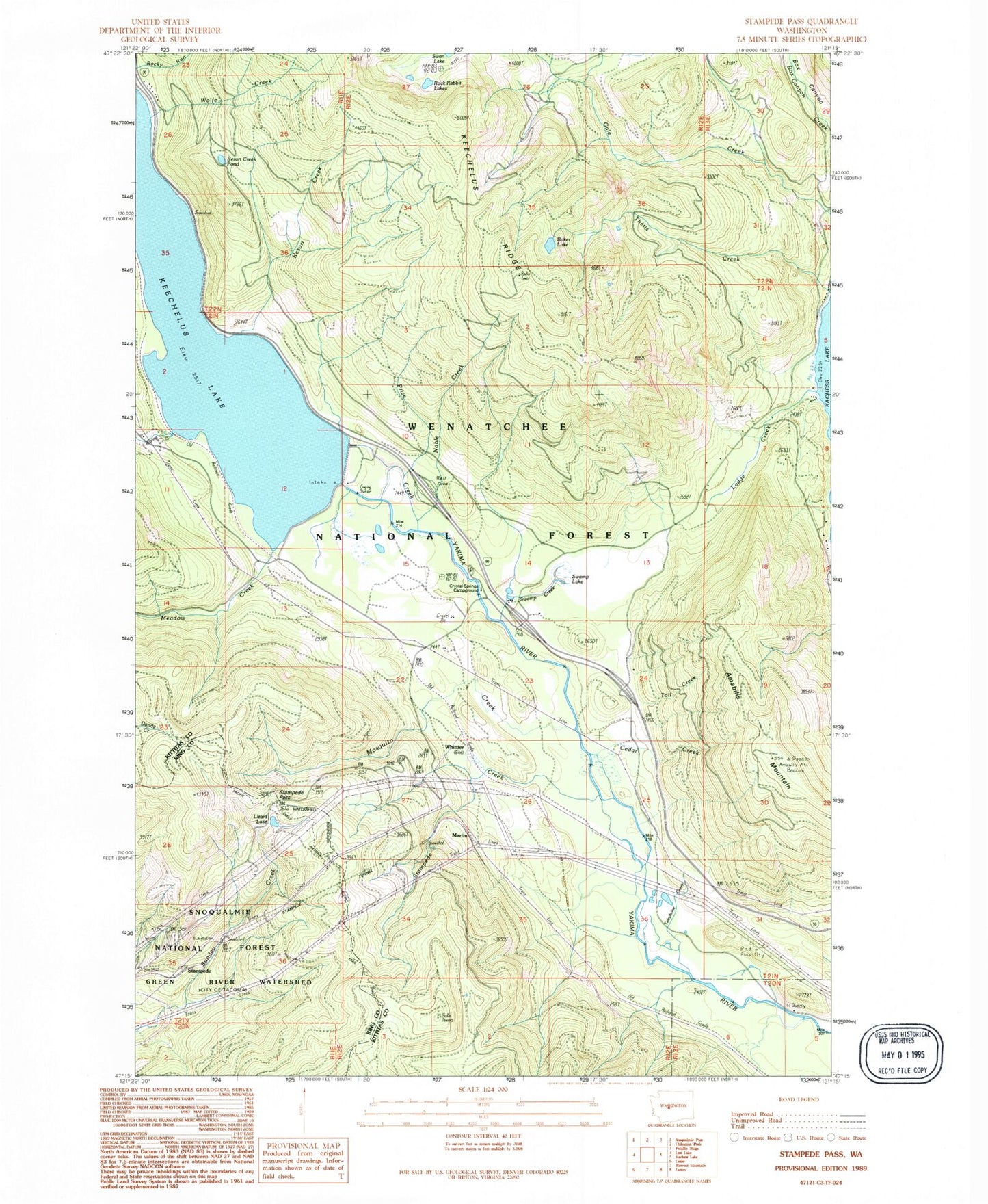 Classic USGS Stampede Pass Washington 7.5'x7.5' Topo Map Image