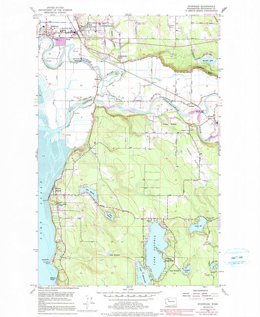 Classic USGS Stanwood Washington 7.5'x7.5' Topo Map Image