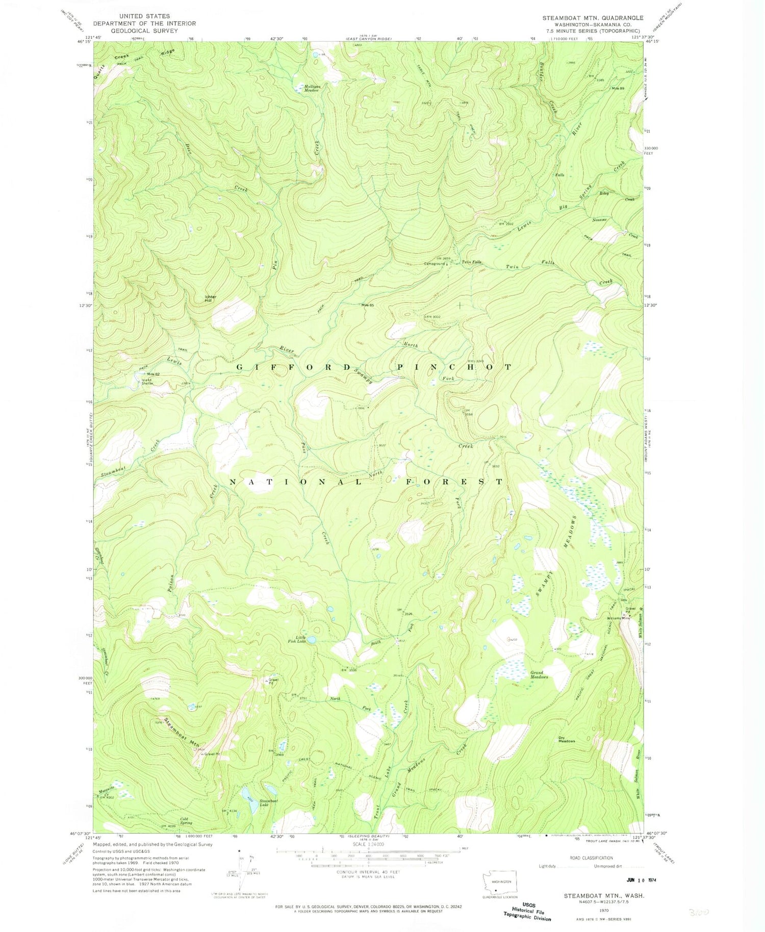 Classic USGS Steamboat Mountain Washington 7.5'x7.5' Topo Map Image