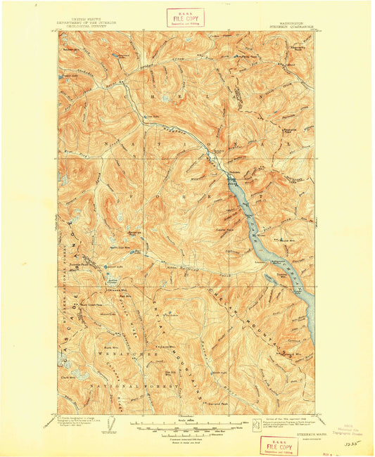 Historic 1904 Stehekin Washington 30'x30' Topo Map Image
