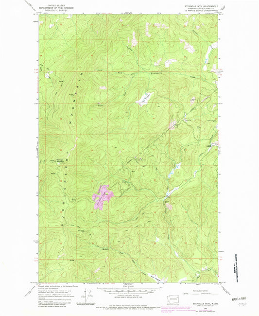 Classic USGS Stensgar Mountain Washington 7.5'x7.5' Topo Map Image