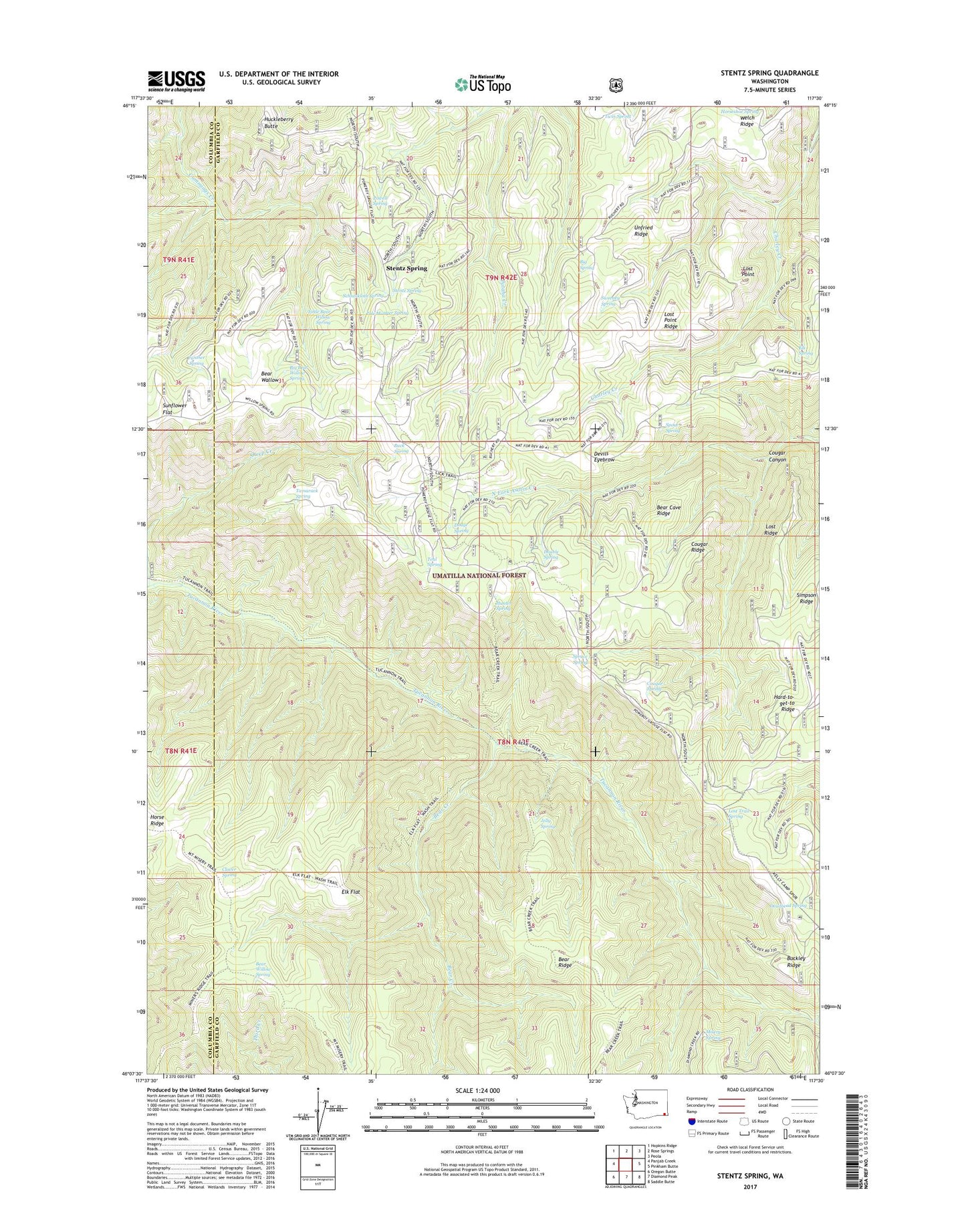 Stentz Spring Washington US Topo Map Image
