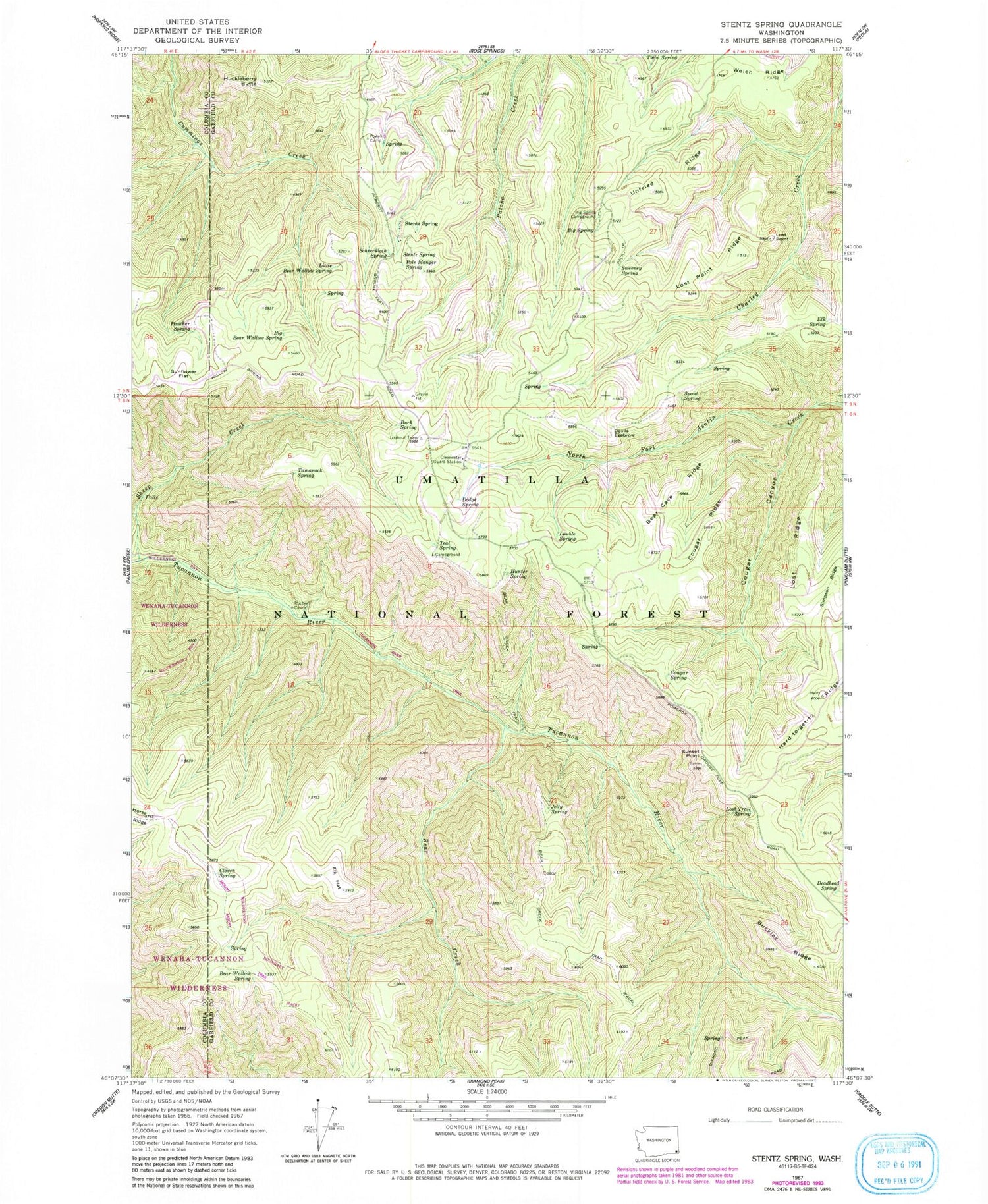 Classic USGS Stentz Spring Washington 7.5'x7.5' Topo Map Image