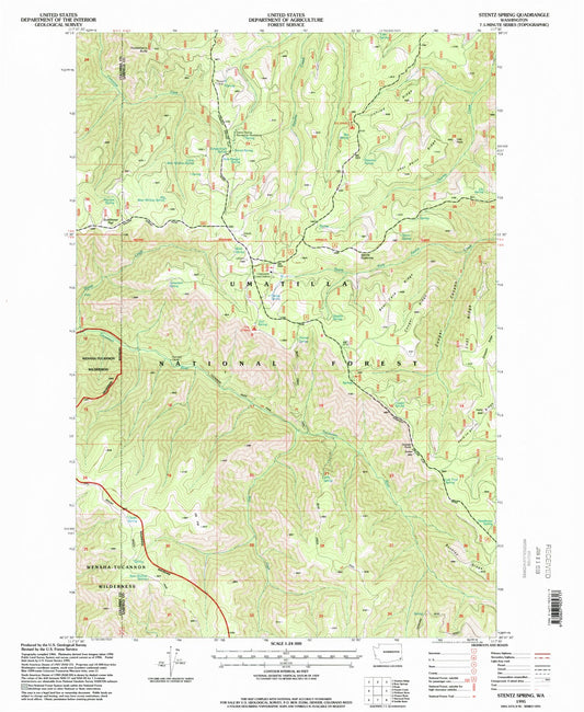 Classic USGS Stentz Spring Washington 7.5'x7.5' Topo Map Image