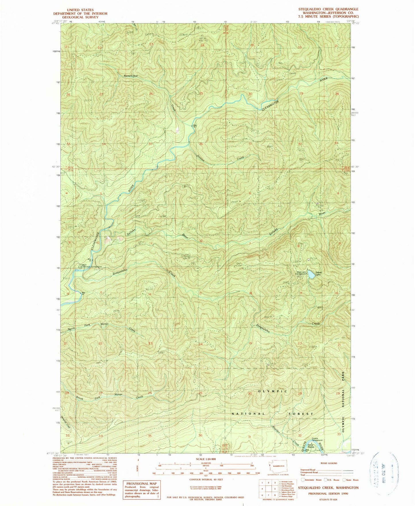 Classic USGS Stequaleho Creek Washington 7.5'x7.5' Topo Map Image