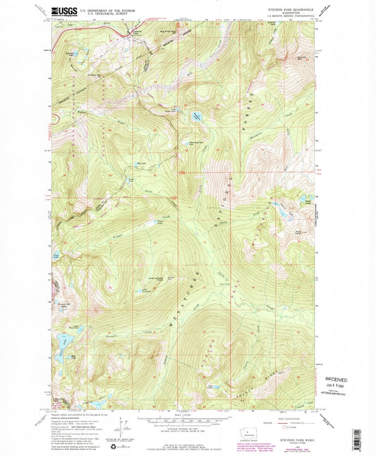 Classic USGS Stevens Pass Washington 7.5'x7.5' Topo Map Image