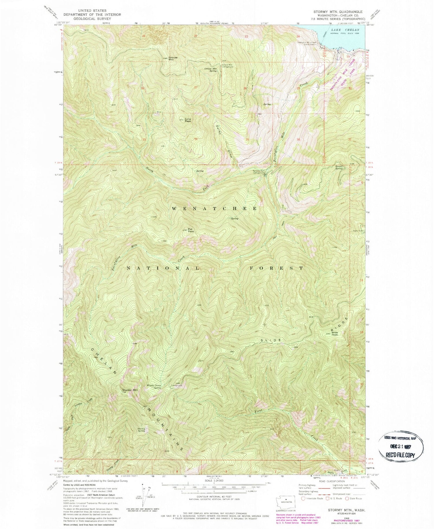 Classic USGS Stormy Mountain Washington 7.5'x7.5' Topo Map Image