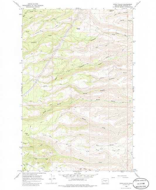 Classic USGS Stray Gulch Washington 7.5'x7.5' Topo Map Image