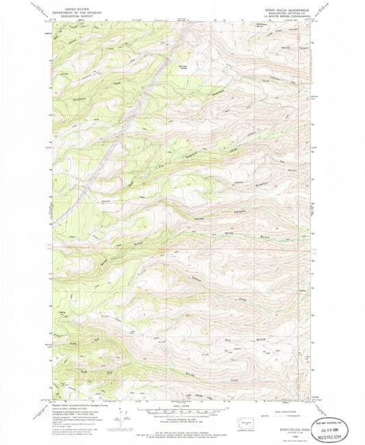 Classic USGS Stray Gulch Washington 7.5'x7.5' Topo Map Image
