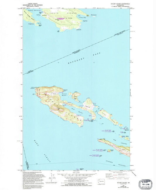 Classic USGS Stuart Island Washington 7.5'x7.5' Topo Map Image