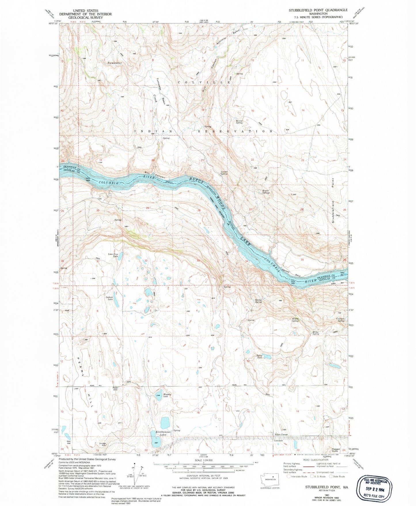 Classic USGS Stubblefield Point Washington 7.5'x7.5' Topo Map Image
