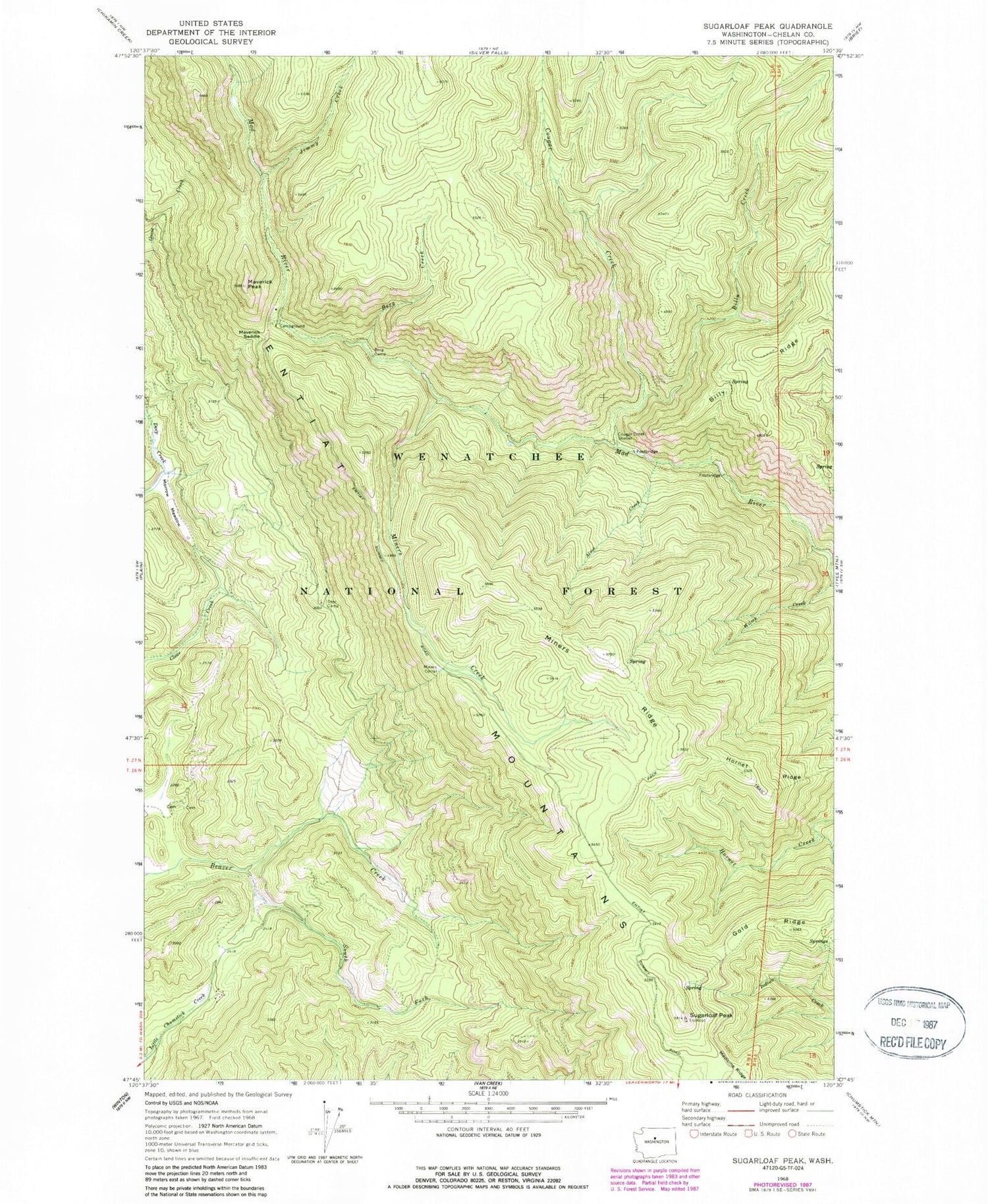 Classic USGS Sugarloaf Peak Washington 7.5'x7.5' Topo Map Image