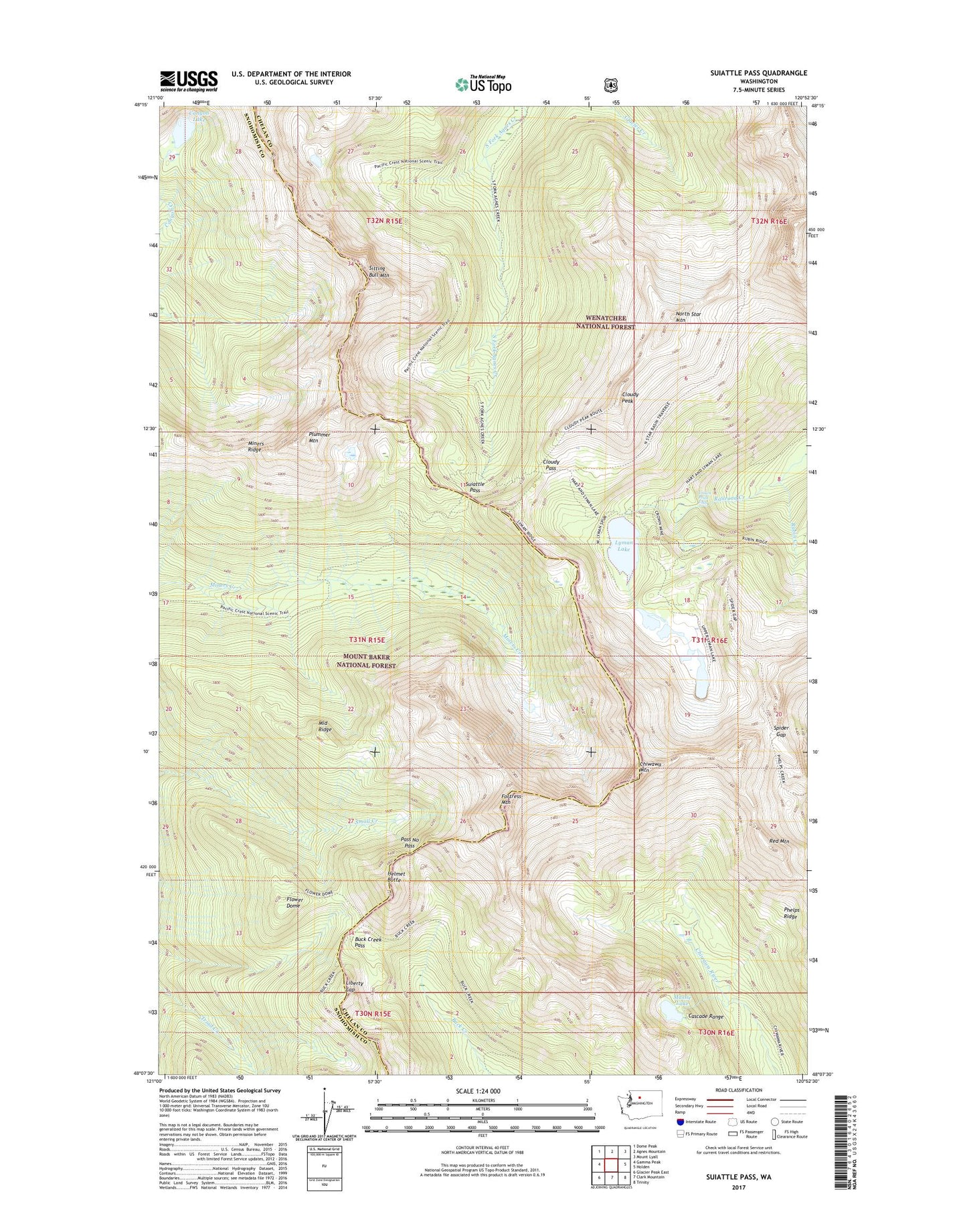 Suiattle Pass Washington US Topo Map Image