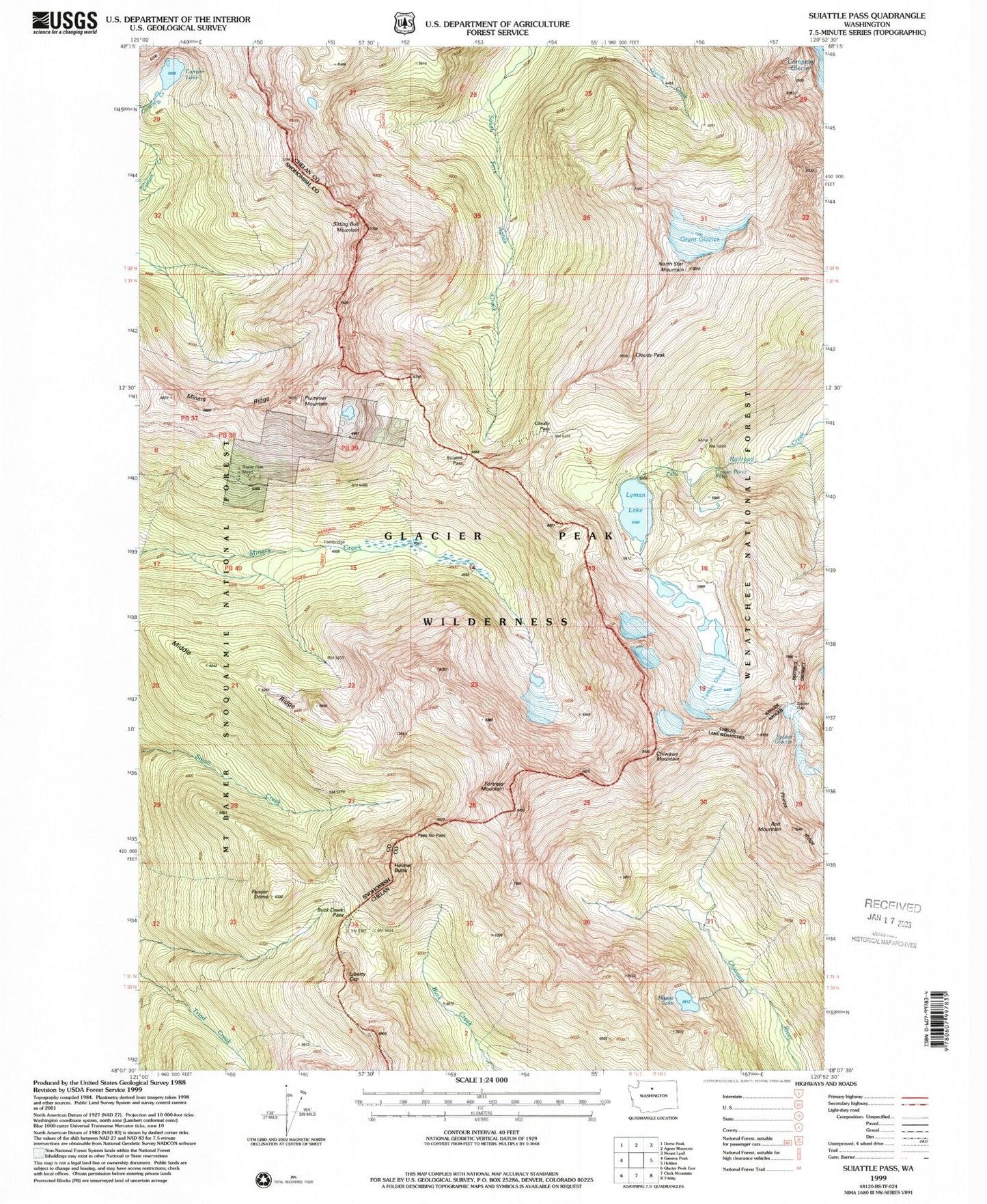 USGS Classic Suiattle Pass Washington 7.5'x7.5' Topo Map Image