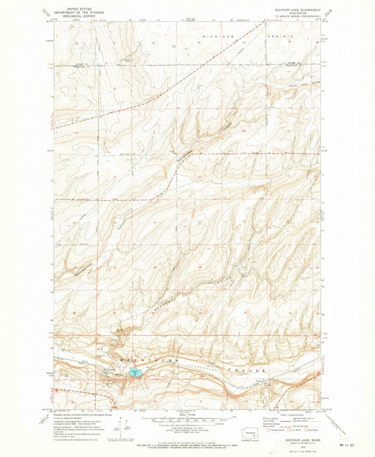 Classic USGS Sulphur Lake Washington 7.5'x7.5' Topo Map Image