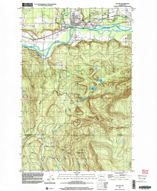 Classic USGS Sultan Washington 7.5'x7.5' Topo Map Image