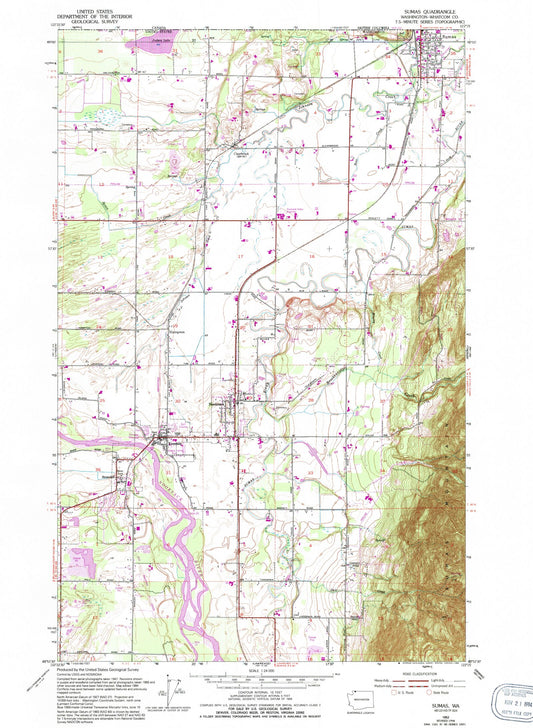 Classic USGS Sumas Washington 7.5'x7.5' Topo Map Image