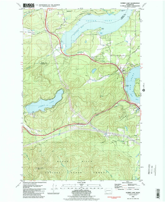 Classic USGS Summit Lake Washington 7.5'x7.5' Topo Map Image