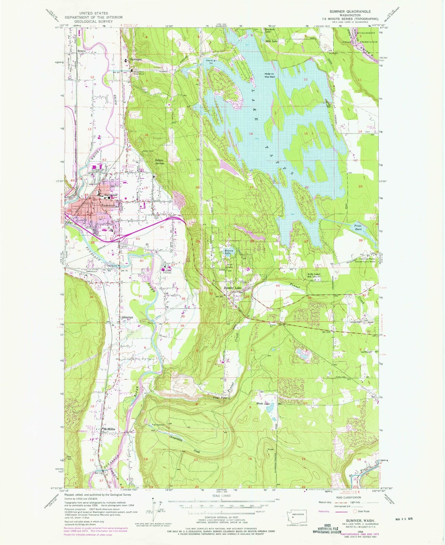 Classic USGS Sumner Washington 7.5'x7.5' Topo Map Image