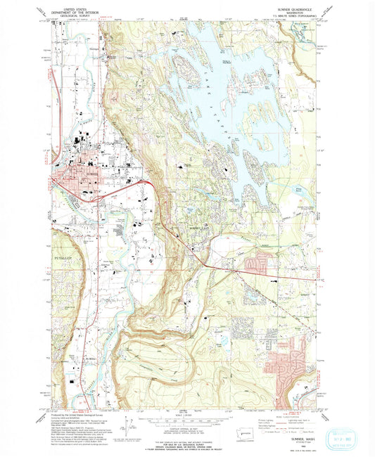 Classic USGS Sumner Washington 7.5'x7.5' Topo Map Image