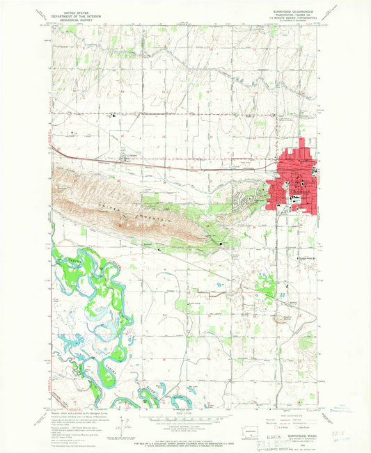 Classic USGS Sunnyside Washington 7.5'x7.5' Topo Map Image