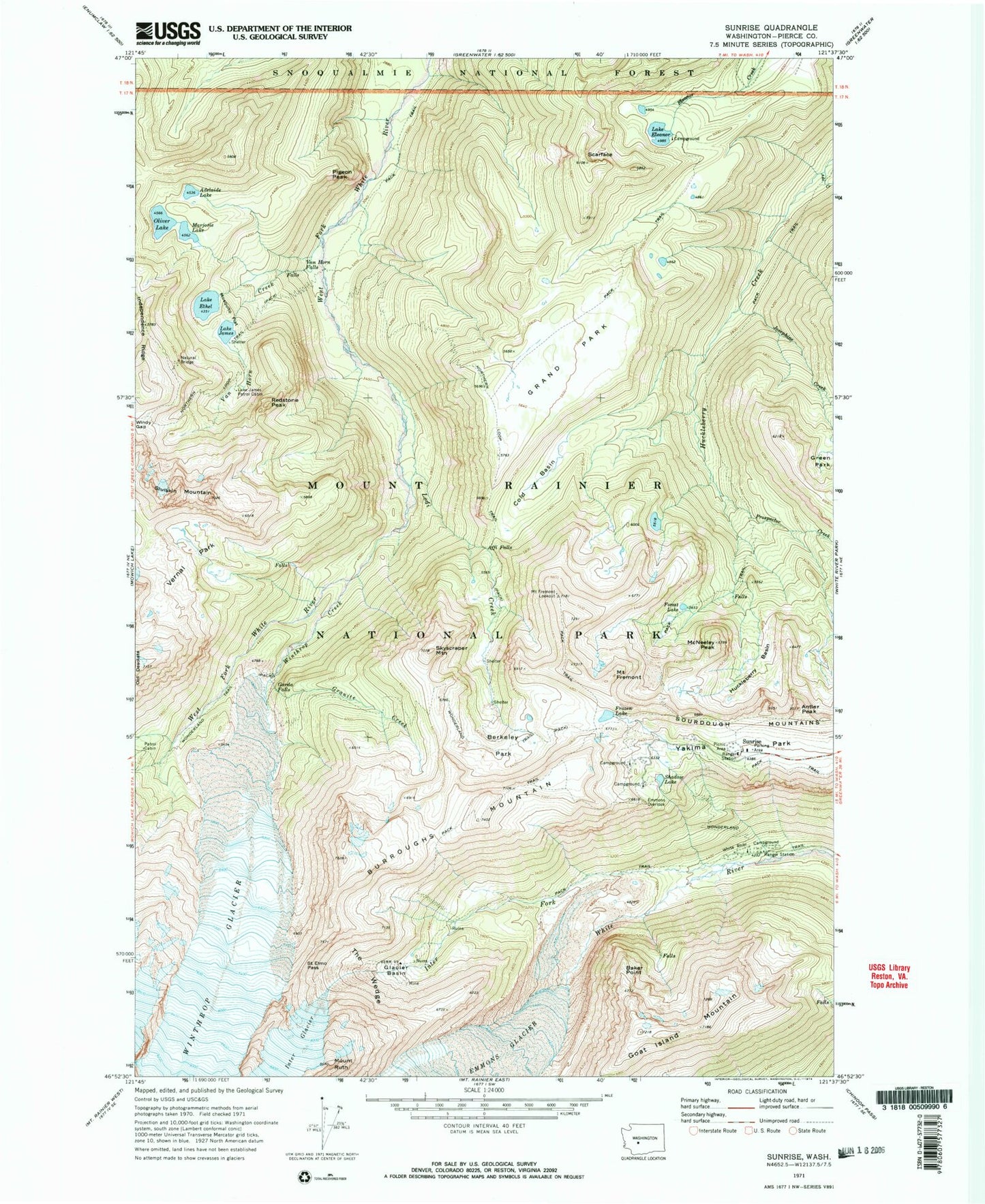 USGS Classic Sunrise Washington 7.5'x7.5' Topo Map Image