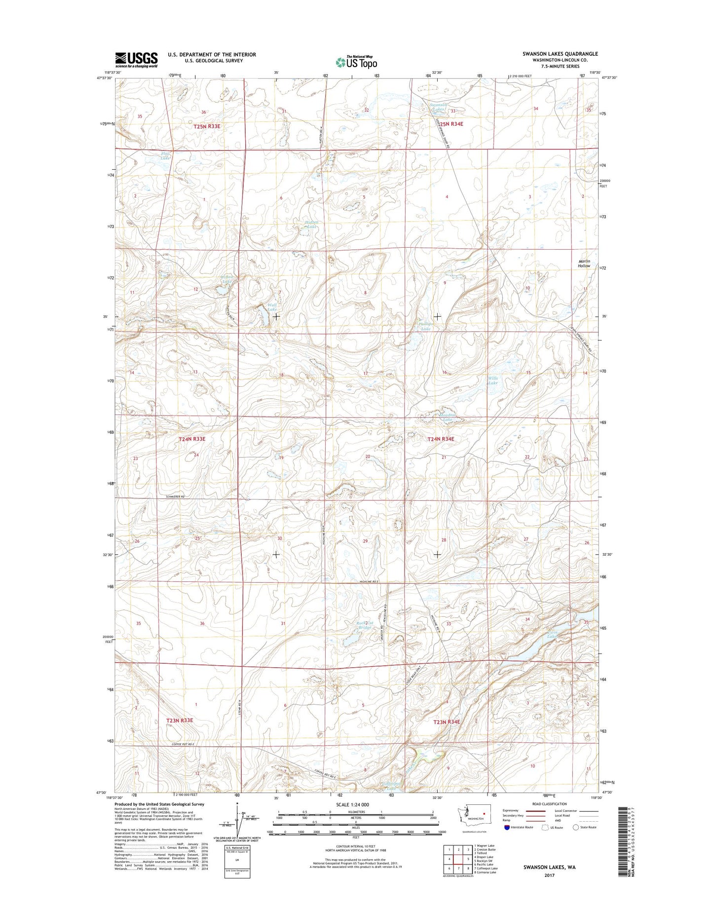 Swanson Lakes Washington US Topo Map Image