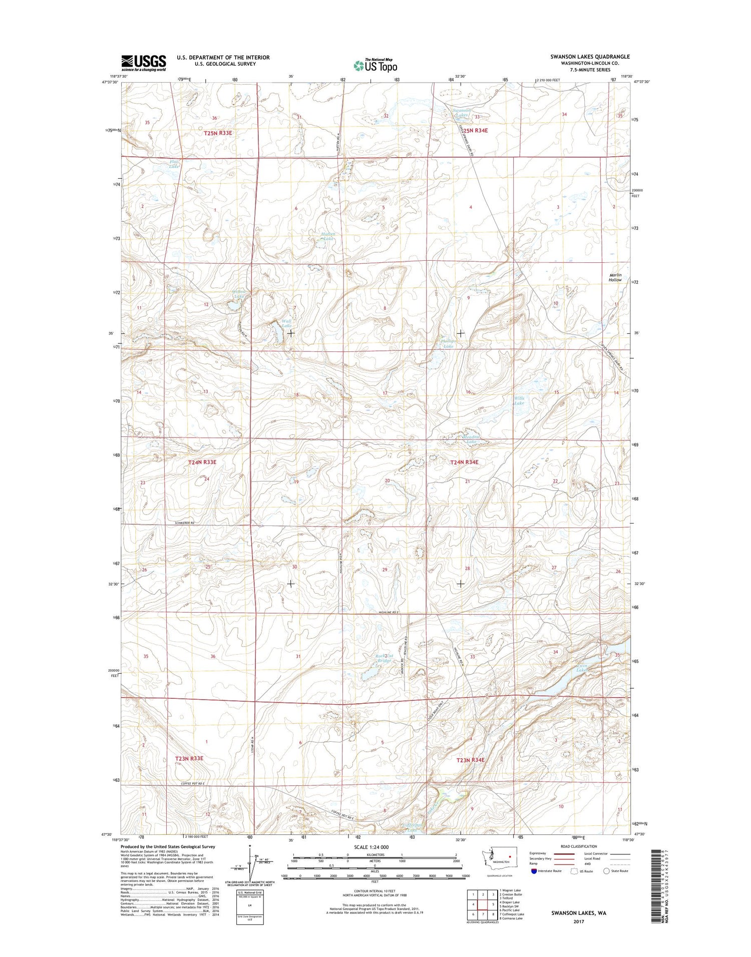 Swanson Lakes Washington US Topo Map Image