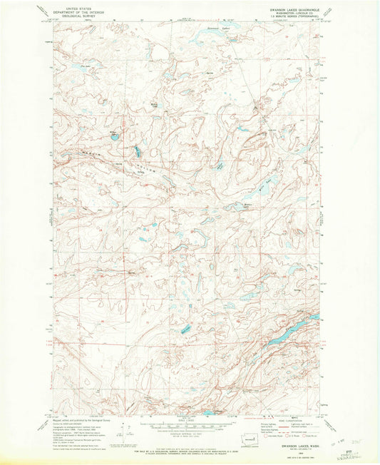 Classic USGS Swanson Lakes Washington 7.5'x7.5' Topo Map Image