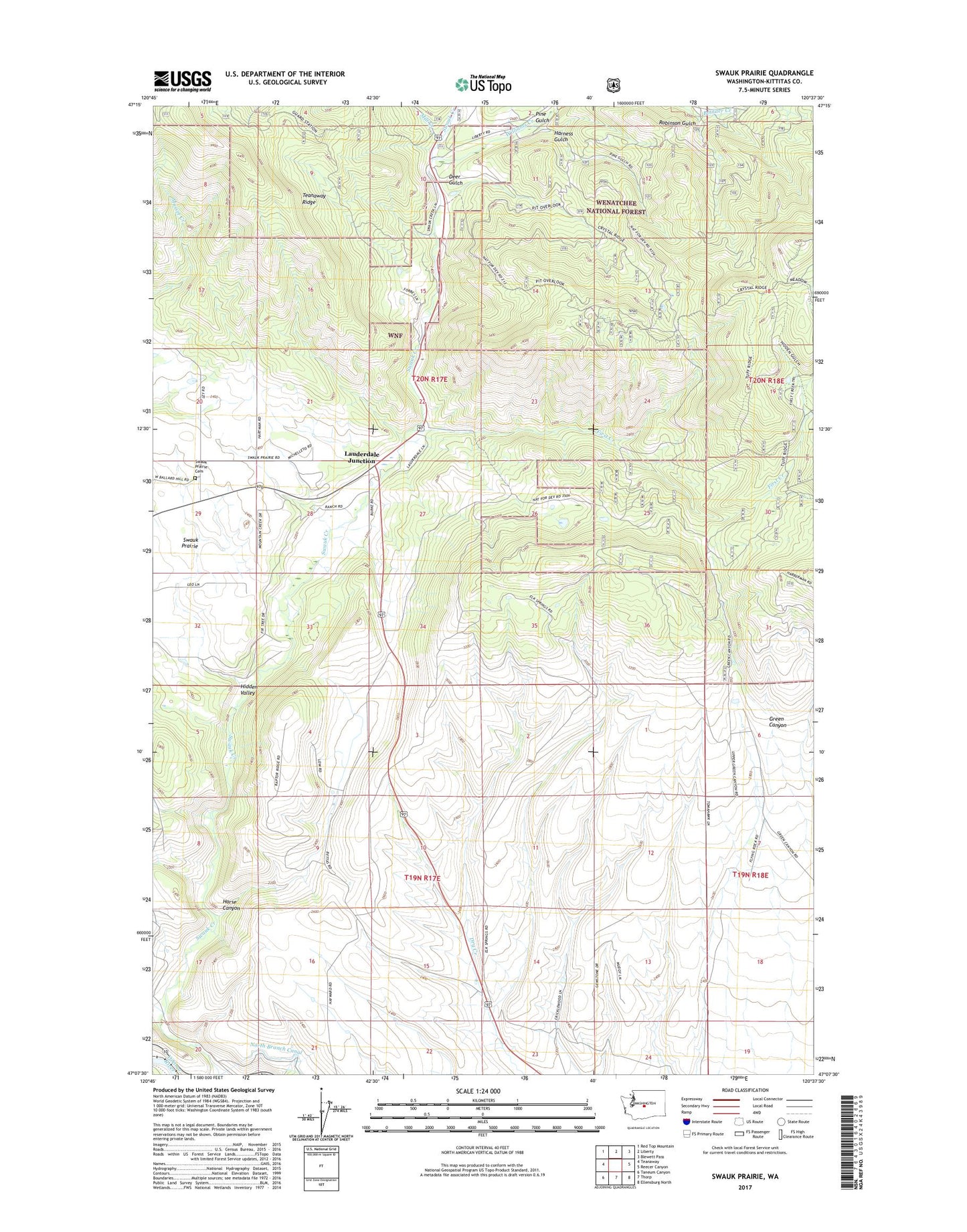 Swauk Prairie Washington US Topo Map Image
