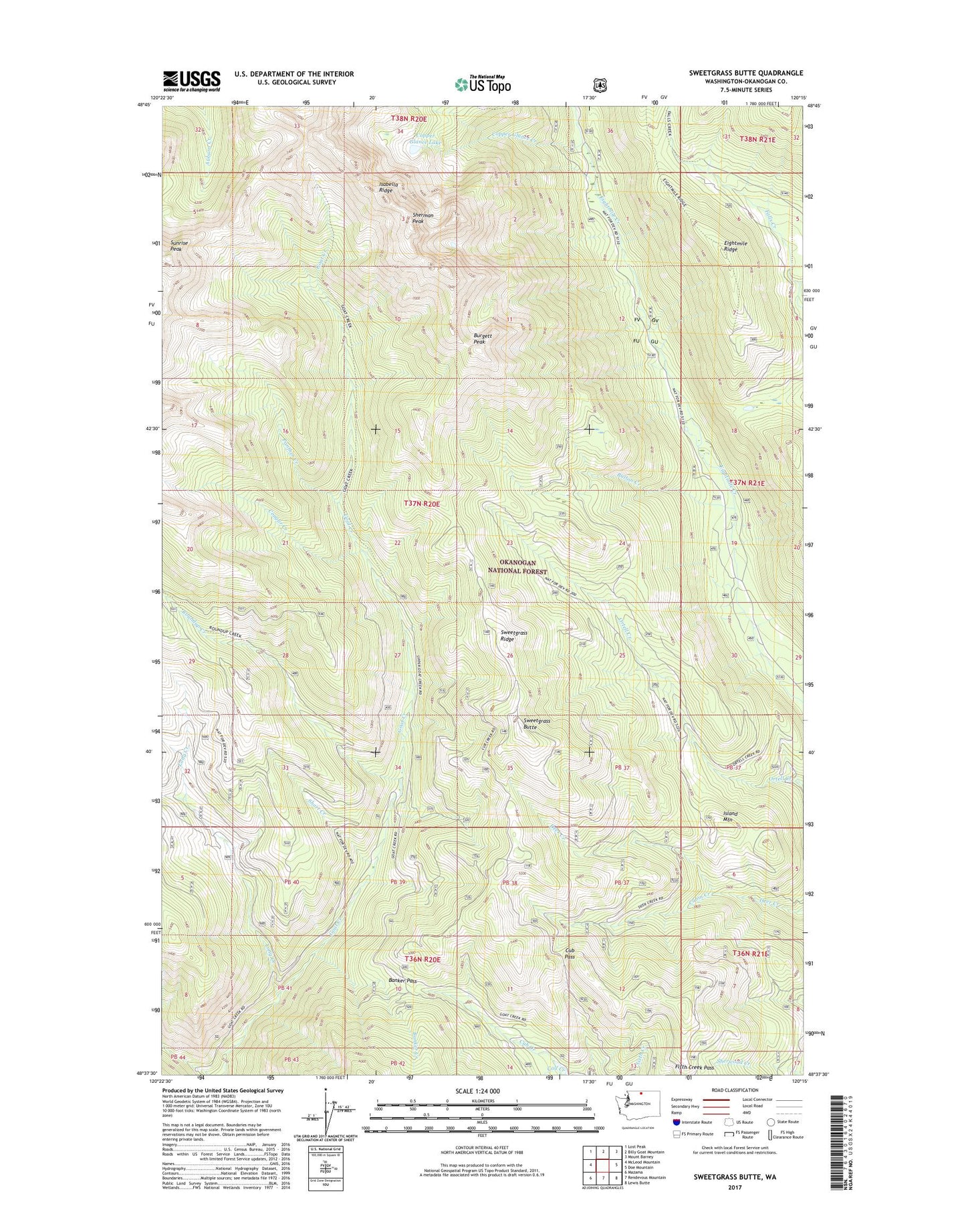 Sweetgrass Butte Washington US Topo Map Image